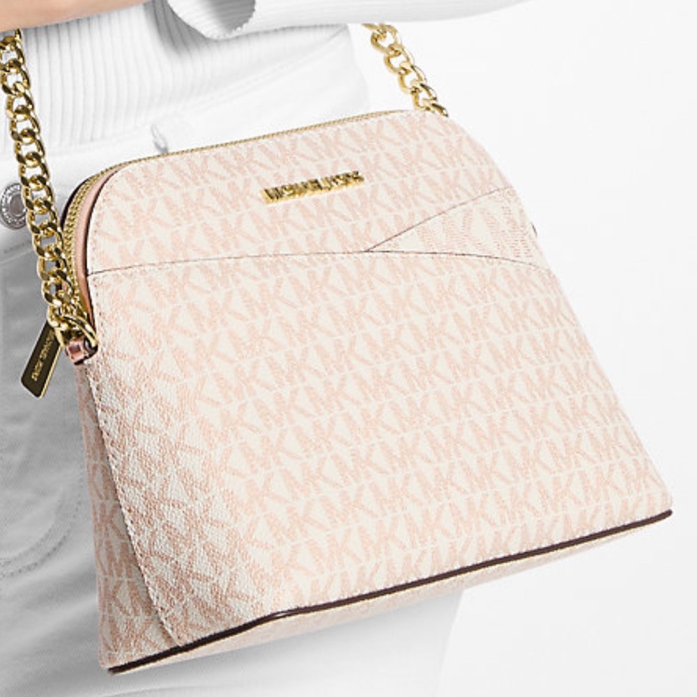 Michael Kors Jet Set Travel Medium Metallic Signature Logo Dome Crossbody Satchl - Picture 2 of 4